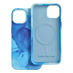 Apple iPhone 15 Case Leather Mag Cover Elegant  MagSAFE  Blue splash