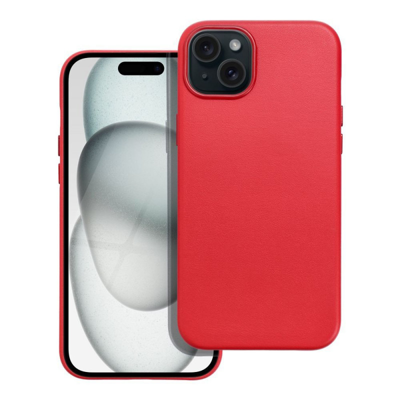 Apple iPhone 15 Plus Case Leather Mag Cover Elegant  MagSAFE  Red