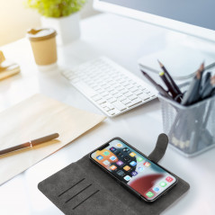 Apple iPhone 12 Univerzálne puzdro, Wallet Cases COMMON book Elegant, Soft lining inside  Black