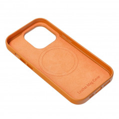 Apple iPhone 15 Pro Case Leather Mag Cover Elegant  MagSAFE  Orange