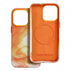 Apple iPhone 15 Pro Case Leather Mag Cover Elegant  MagSAFE  Orange splash