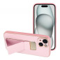 Apple iPhone 15 Case LEATHER Case Kickstand Pink