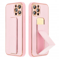 Apple iPhone 15 Case LEATHER Case Kickstand Pink