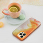 Apple iPhone 14 Case Leather Mag Cover Elegant  MagSAFE  Orange splash