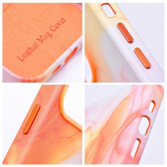 Apple iPhone 14 Case Leather Mag Cover Elegant  MagSAFE  Orange splash