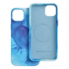 Apple iPhone 14 Plus Case Leather Mag Cover Elegant  MagSAFE  Blue splash