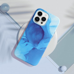 Apple iPhone 12 Case Leather Mag Cover Elegant  MagSAFE  Blue splash