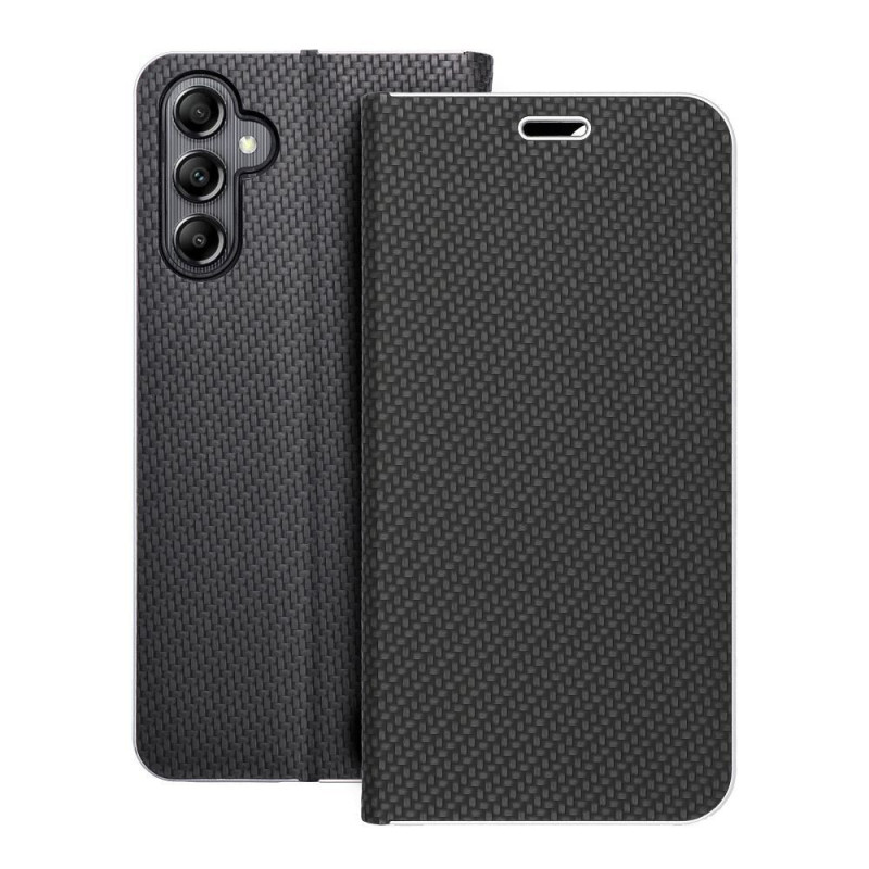 Samsung Galaxy A14 LTE Wallet Cases LUNA Book Carbon Carbon Fibre, Elegant  Black