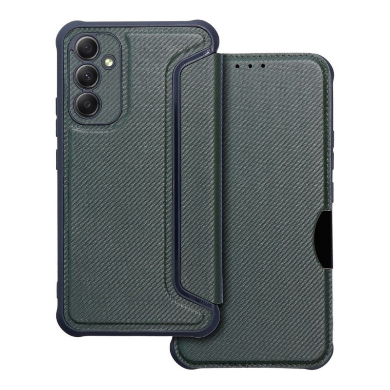 Samsung Galaxy A34 Wallet Cases Razor Book Carbon Fibre, Carbon pattern  Dark green