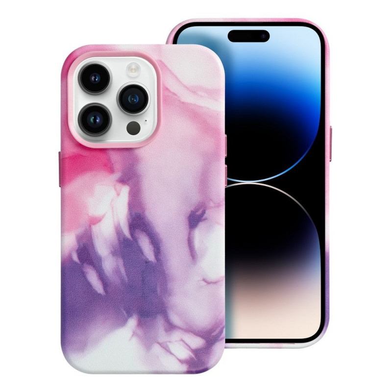 Apple iPhone 14 Pro Case Leather Mag Cover Elegant  MagSAFE  Purple splash