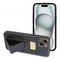 Apple iPhone 15 Plus Case LEATHER Case Kickstand Black