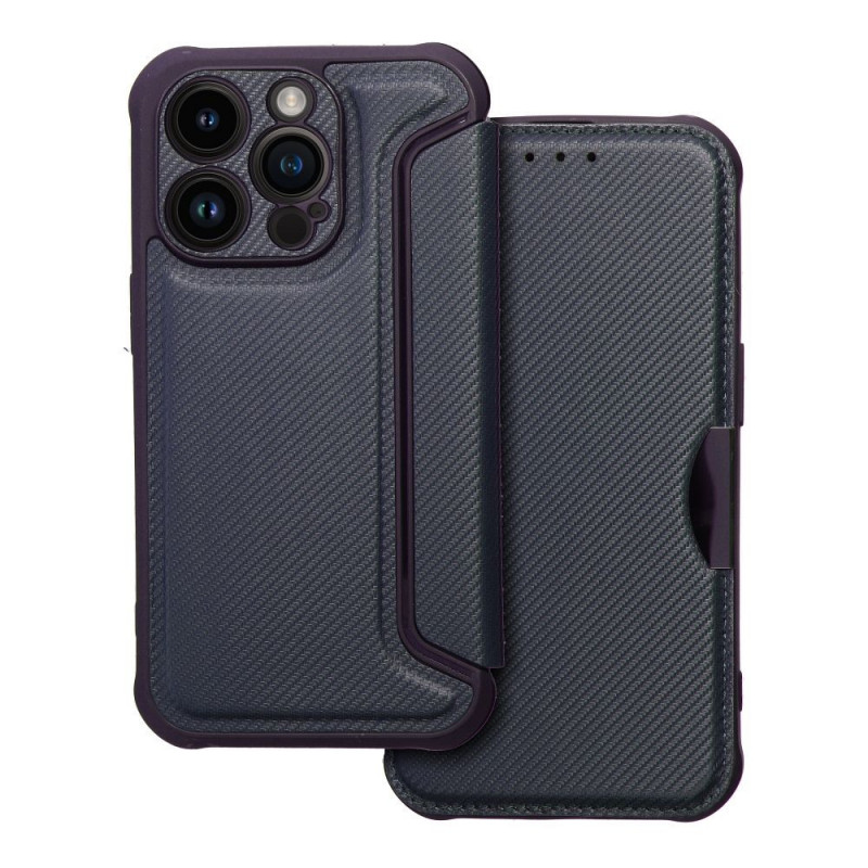 Apple iPhone 14 Pro Wallet Cases Razor Book Carbon Fibre, Carbon pattern  Blue