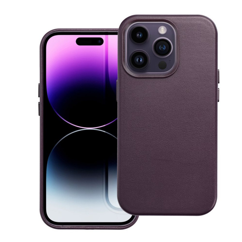 Apple iPhone 14 Pro Case Leather Mag Cover Elegant  MagSAFE  Dark violet