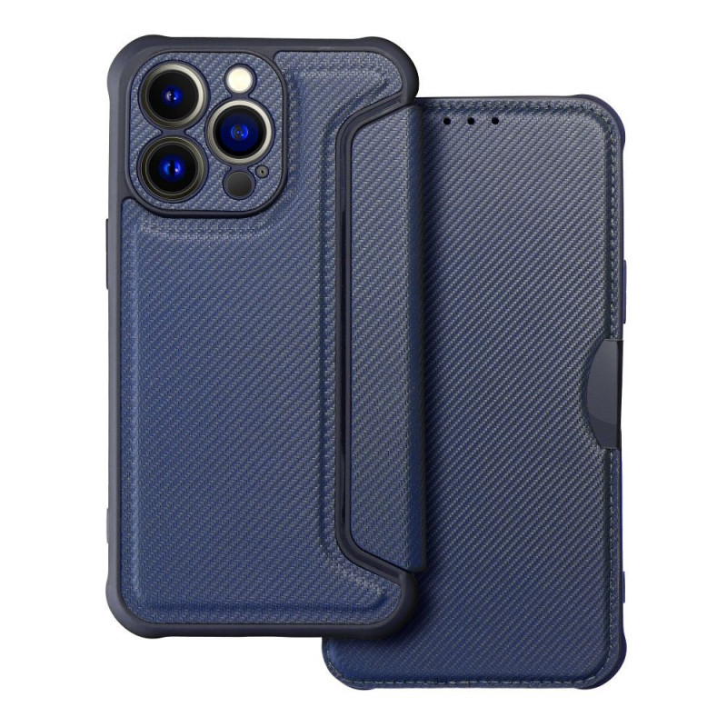 Apple iPhone 13 Pro Wallet Cases Razor Book Carbon Fibre, Carbon pattern  Blue