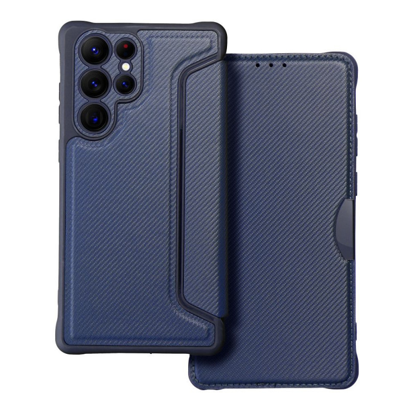 Samsung Galaxy S22 Ultra Wallet Cases Razor Book Carbon Fibre, Carbon pattern  Blue