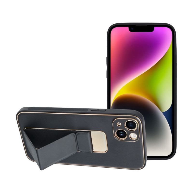 Apple iPhone 14 Plus Case LEATHER Case Kickstand Black