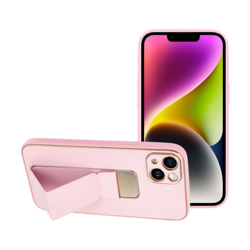 Apple iPhone 14 Plus Case LEATHER Case Kickstand Pink