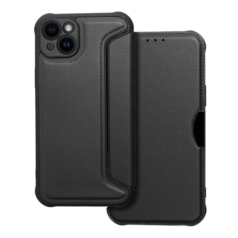 Apple iPhone 14 Plus Wallet Cases Razor Book Carbon Fibre, Carbon pattern  Black