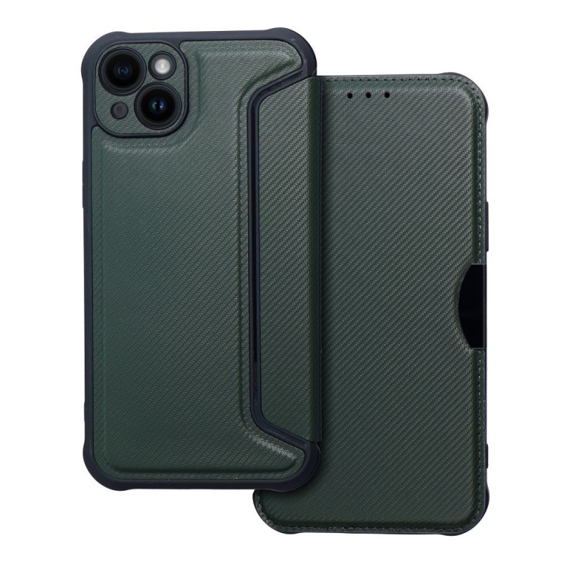 Apple iPhone 14 Plus Wallet Cases Razor Book Carbon Fibre, Carbon pattern  Dark green