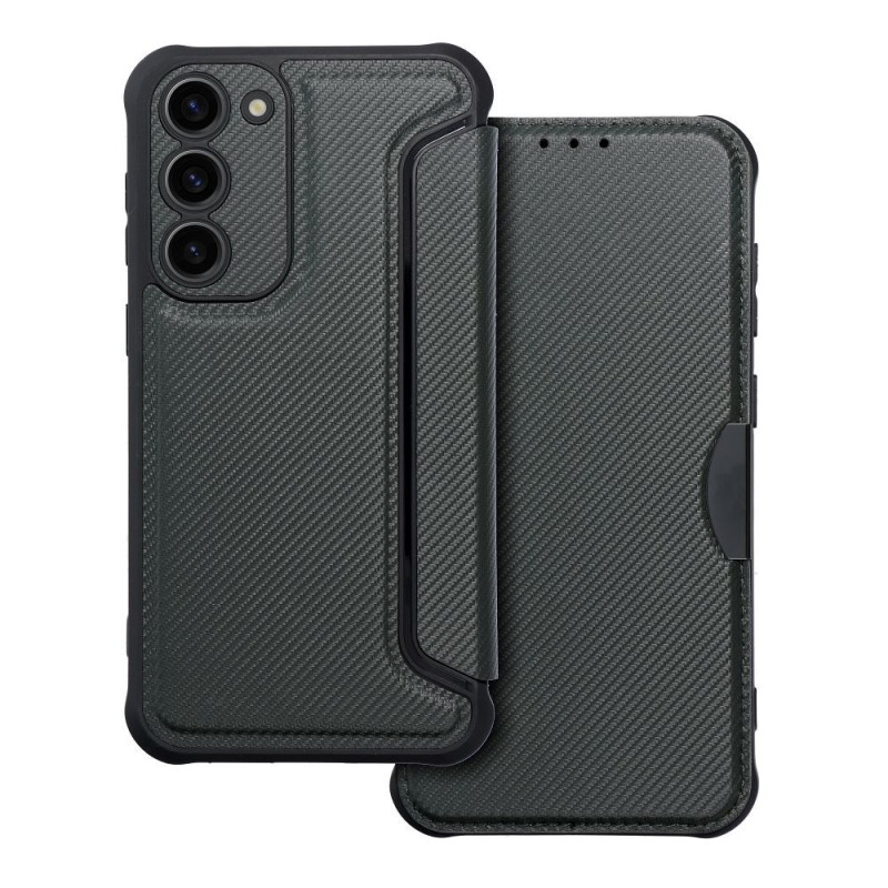 Samsung Galaxy S23 Plus 5G Wallet Cases Razor Book Carbon Fibre, Carbon pattern  Black