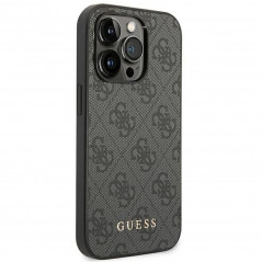 Apple iPhone 14 Pro Case Guess 4G Gold Logo Elegant  Grey