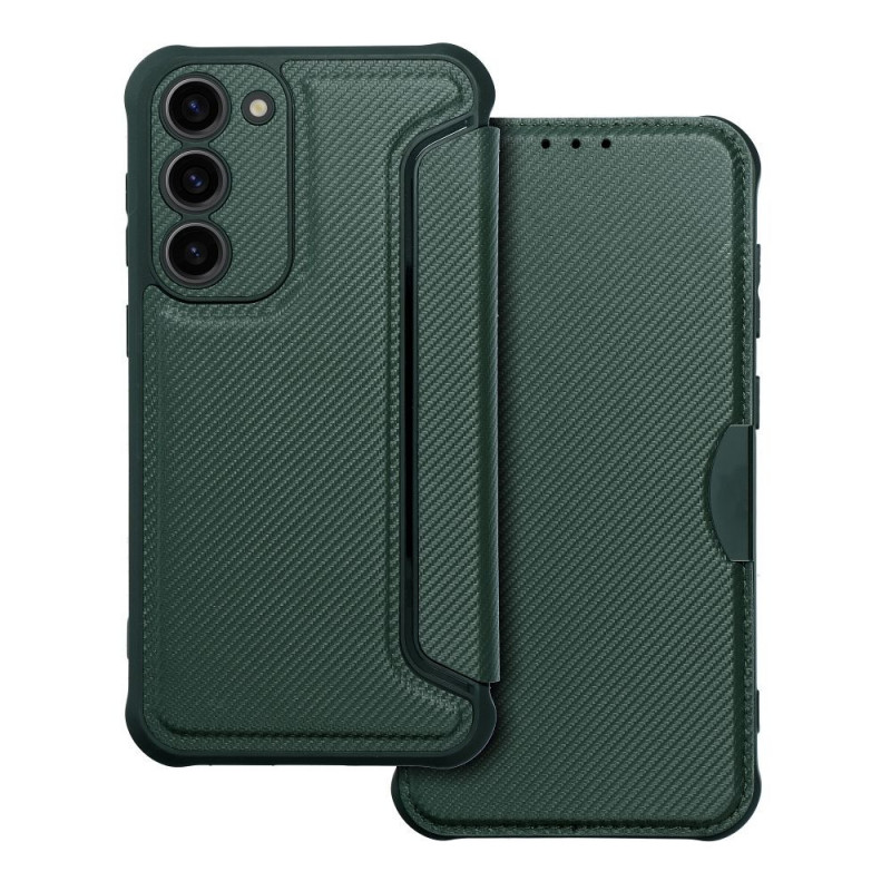 Samsung Galaxy S23 Plus 5G Wallet Cases Razor Book Carbon Fibre, Carbon pattern  Dark green