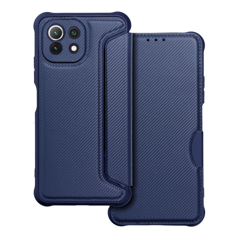 XIAOMI Mi 11 Lite Wallet Cases Razor Book Carbon Fibre, Carbon pattern  Blue