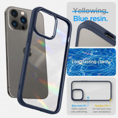 Apple iPhone 14 Pro Case Spigen Ultra Hybrid Crystal clear  Navy blue
