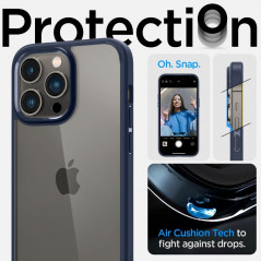 Apple iPhone 14 Pro Case Spigen Ultra Hybrid Crystal clear  Navy blue