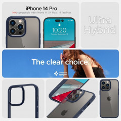 Apple iPhone 14 Pro Case Spigen Ultra Hybrid Crystal clear  Navy blue