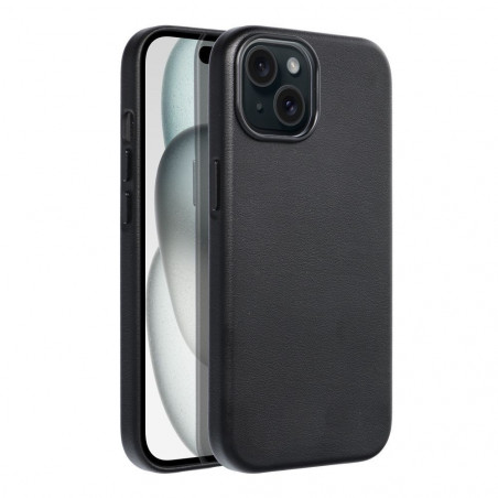 Apple iPhone 15 Case Leather Mag Cover Elegant  MagSAFE  Black