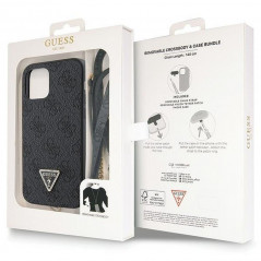 Apple iPhone 12 Case Guess Metal Logo Starss Crossbody Elegant  Black