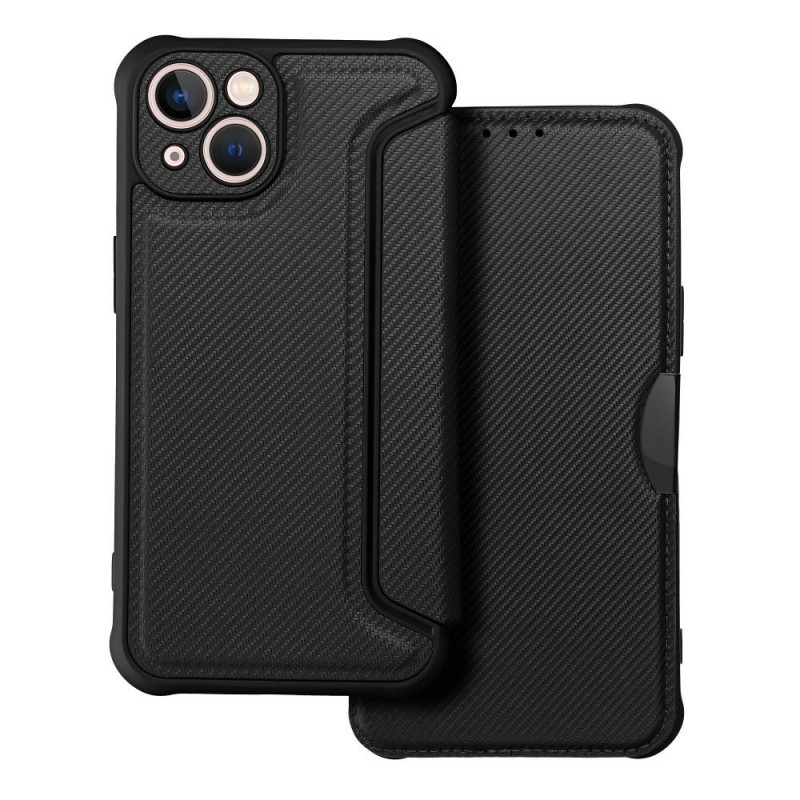 Apple iPhone 13 Wallet Cases Razor Book Carbon Fibre, Carbon pattern  Black