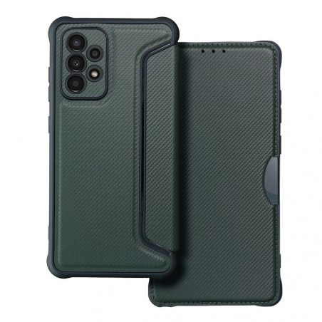 Samsung Galaxy A52 5G Wallet Cases Razor Book Carbon Fibre, Carbon pattern  Dark green