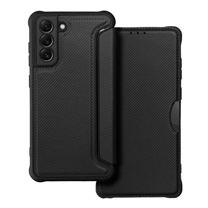 Samsung Galaxy S21 FE 5G Wallet Cases Razor Book Carbon Fibre, Carbon pattern  Black