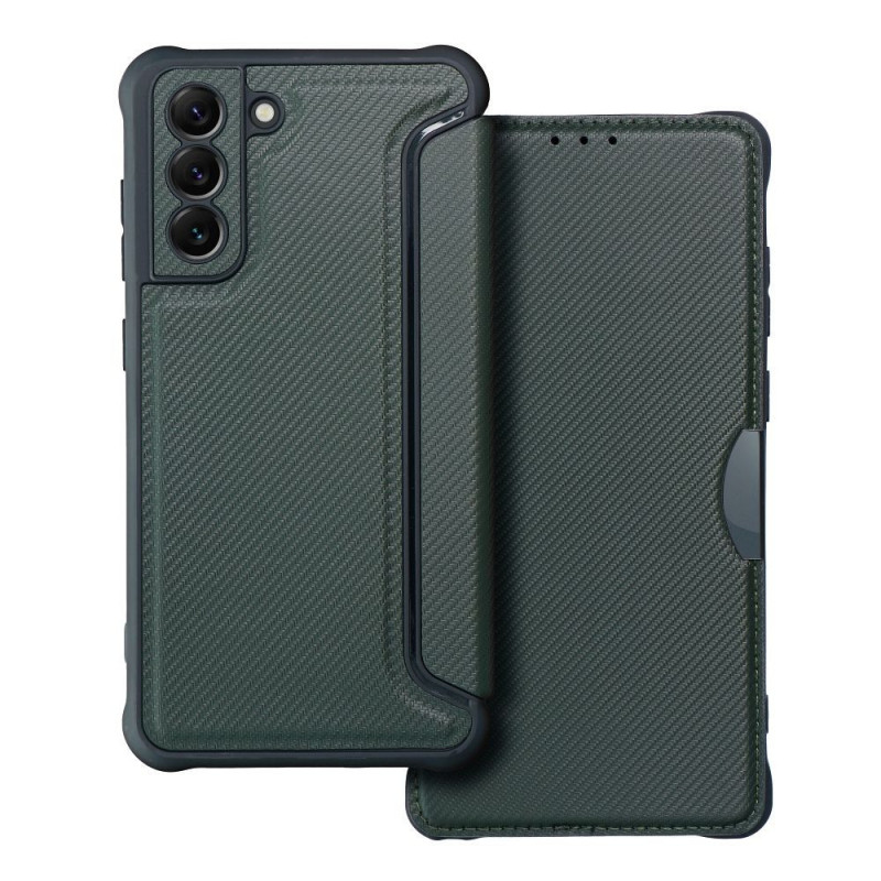 Samsung Galaxy S21 FE 5G Wallet Cases Razor Book Carbon Fibre, Carbon pattern  Dark green