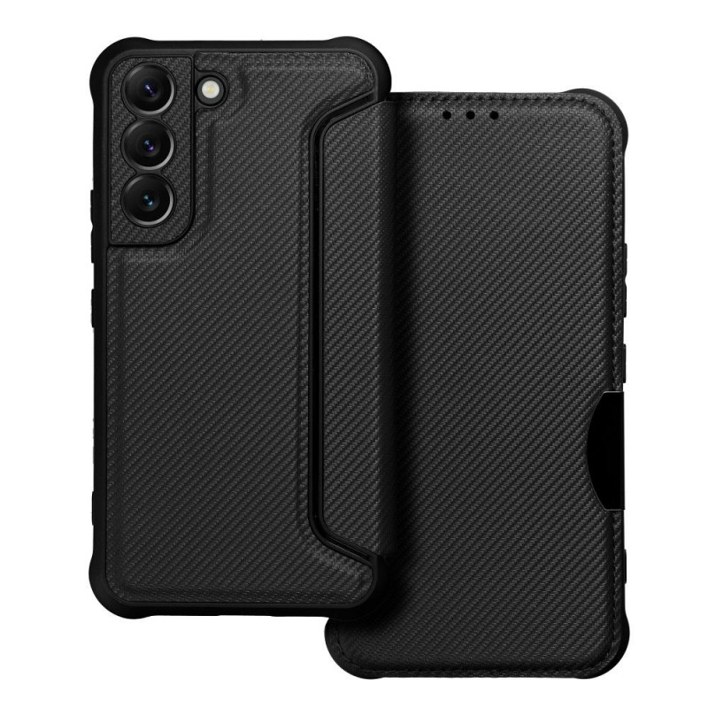 Samsung Galaxy S22 Wallet Cases Razor Book Carbon Fibre, Carbon pattern  Black