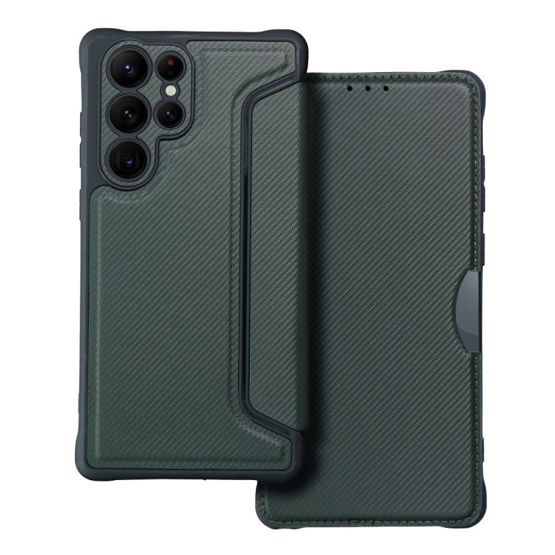 Samsung Galaxy S22 Ultra Wallet Cases Razor Book Carbon Fibre, Carbon pattern Dark green Samsung Galaxy S22 Ultra Wallet Cases Razor Book Carbon Fibre, Carbon pattern Dark green