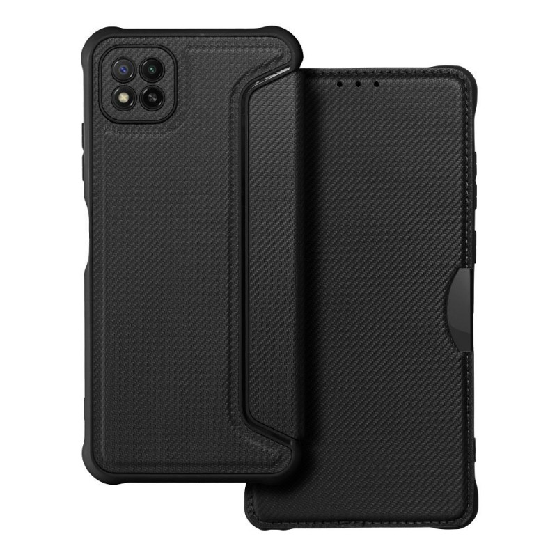 Samsung Galaxy A22 5G Wallet Cases Razor Book Carbon Fibre, Carbon pattern  Black