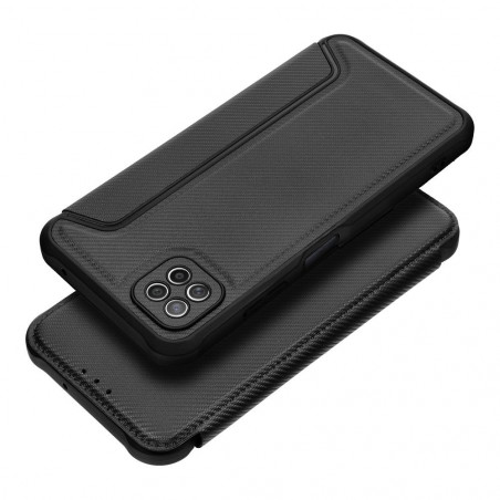Samsung Galaxy A22 5G Wallet Cases Razor Book Carbon Fibre, Carbon pattern  Black