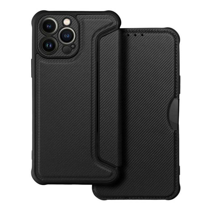 Apple iPhone 13 Pro Max Wallet Cases Razor Book Carbon Fibre, Carbon pattern  Black