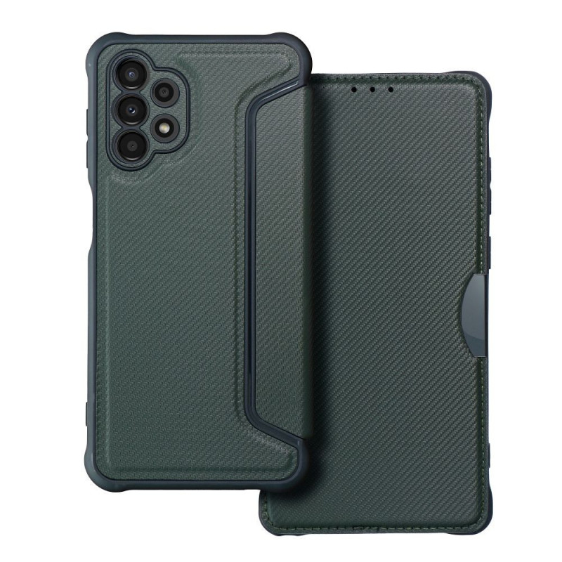 Samsung Galaxy A13 LTE Wallet Cases Razor Book Carbon Fibre, Carbon pattern  Dark green
