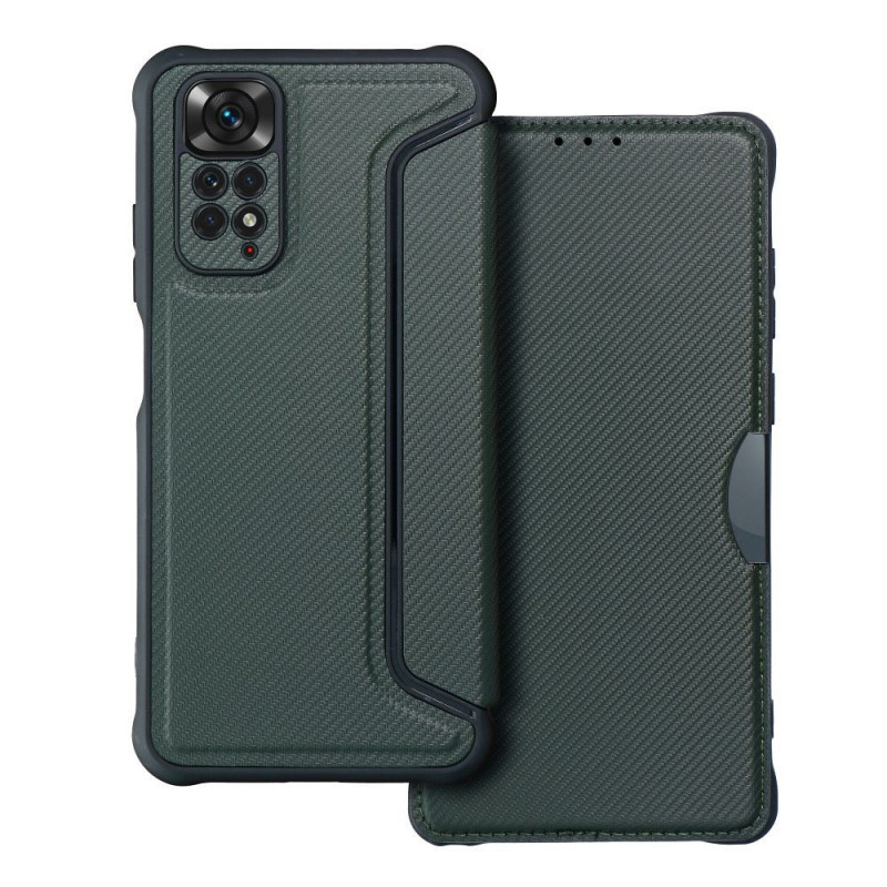 XIAOMI Redmi Note 11 Wallet Cases Razor Book Carbon Fibre, Carbon pattern  Dark green