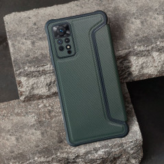 XIAOMI Redmi Note 11 Wallet Cases Razor Book Carbon Fibre, Carbon pattern  Dark green