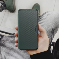 Apple iPhone SE 2022 5G Wallet Cases Razor Book Carbon Fibre, Carbon pattern  Dark green