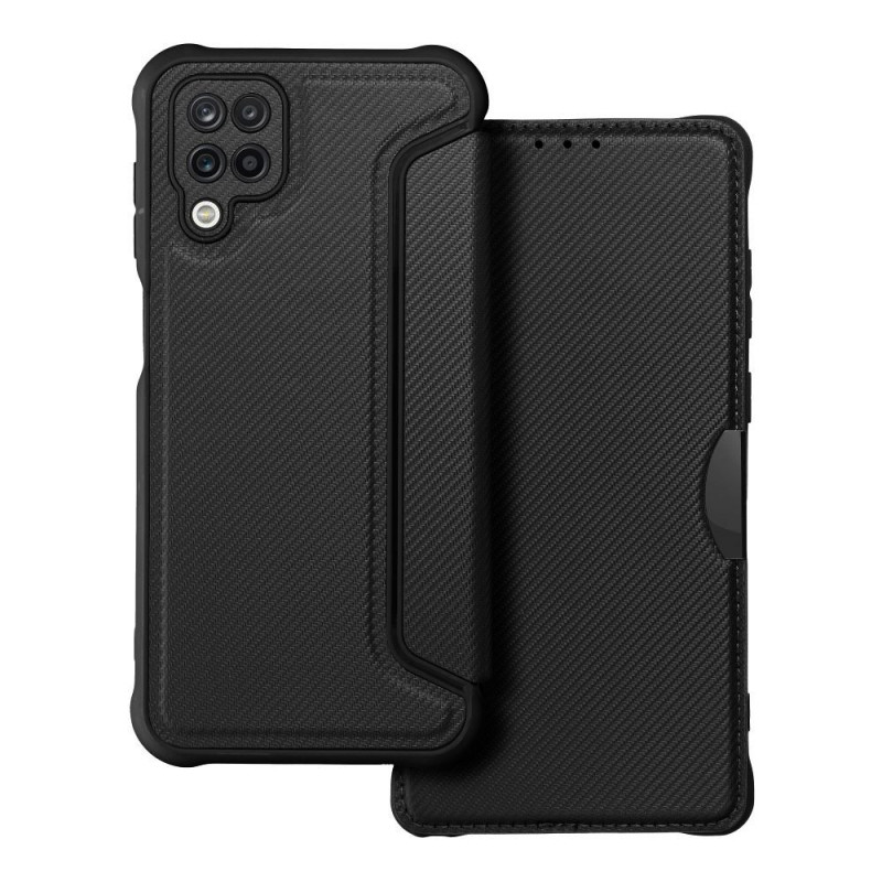 Samsung Galaxy A12 Wallet Cases Razor Book Carbon Fibre, Carbon pattern  Black