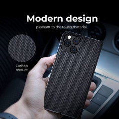 Apple iPhone 12 Wallet Cases LUNA Book Carbon Carbon Fibre, Elegant  Black