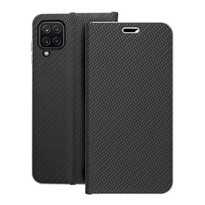 Samsung Galaxy A12 Wallet Cases LUNA Book Carbon Carbon Fibre, Elegant  Black