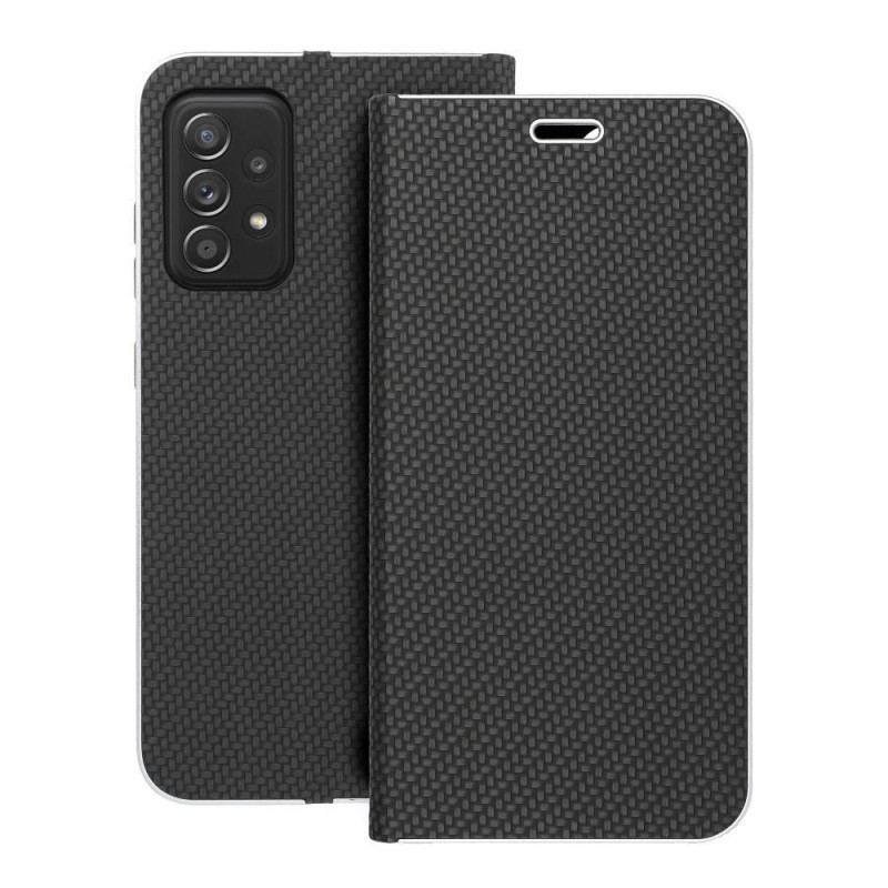 Samsung Galaxy A52s 5G Wallet Cases LUNA Book Carbon Carbon Fibre, Elegant  Black