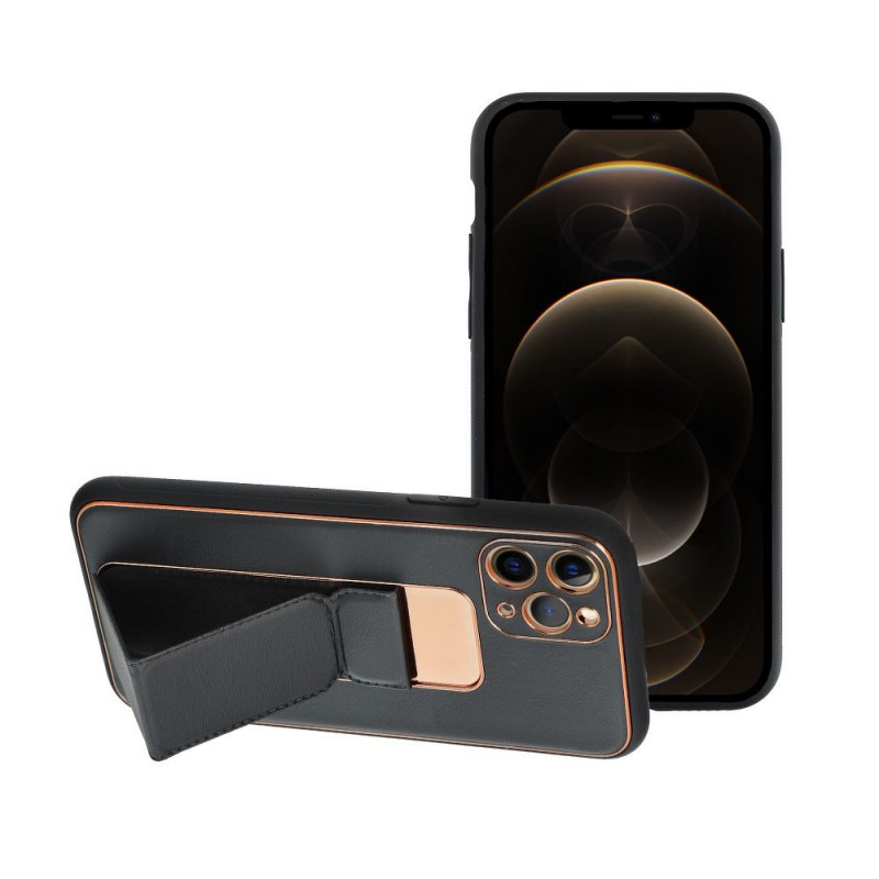 Apple iPhone 12 Pro Max Case LEATHER Case Kickstand Black